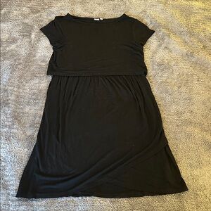 GAP Maternity Overlay Nursing Dress, Black, Size M
